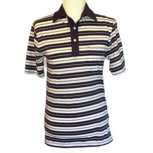 Vintage 70s/80s Purple Striped Levi's Tailored for Men White Collared Polo Sz S